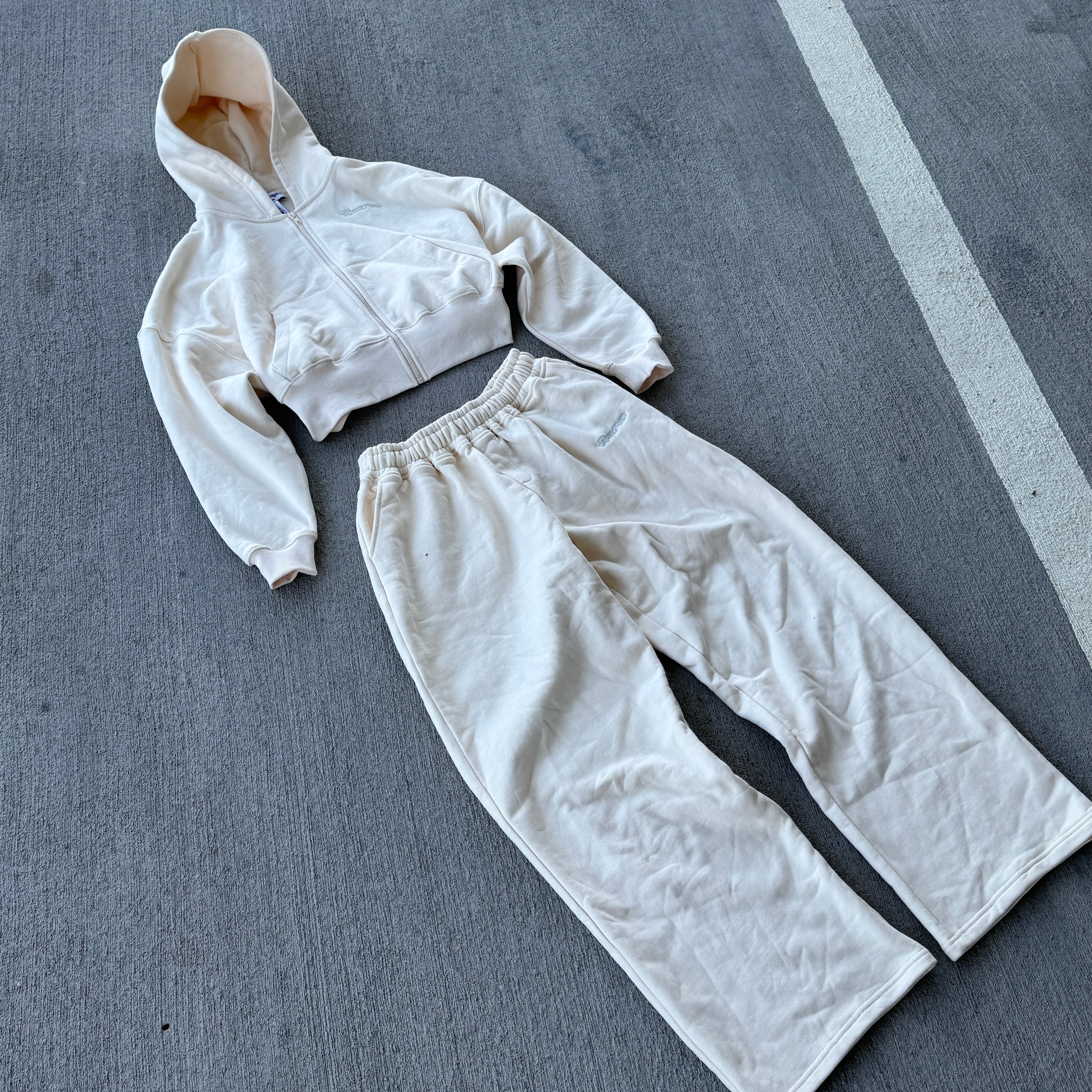 "LOOSE FIT" ZIP HOODIE OFF WHITE